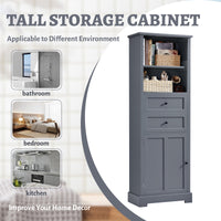 Bathroom Storage Cabinet, Tall Storage Cabinet with Two Drawers, Open Storage, Adjustable Shelf, Grey