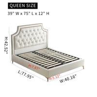 Bed Frame with Button Tufted Headboard, Faux Leather Upholstered Platform Bed Frame, Wooden Slat Support.