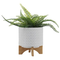 8" CHEVRON PLANTER W/ STAND, WHITE