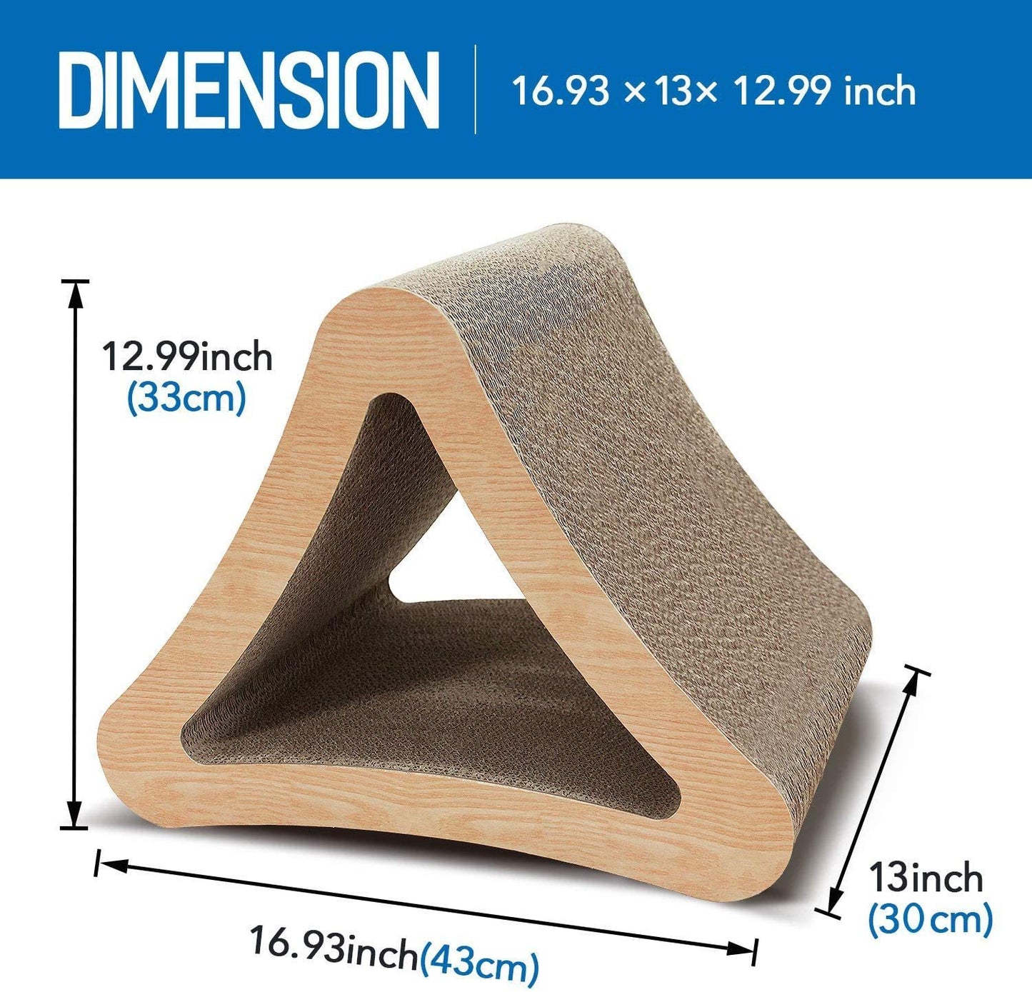 ScratchMe 3-Sided Triangle Cat Scratching Post Scratcher Cardboard, Recycle Corrugated Vertical Cat Board Pads prevents Furniture Damage, Triangular