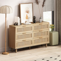 51.18"6-Drawers Rattan Storage Cabinet Rattan Drawer,for Bedroom,Living Room,Natural