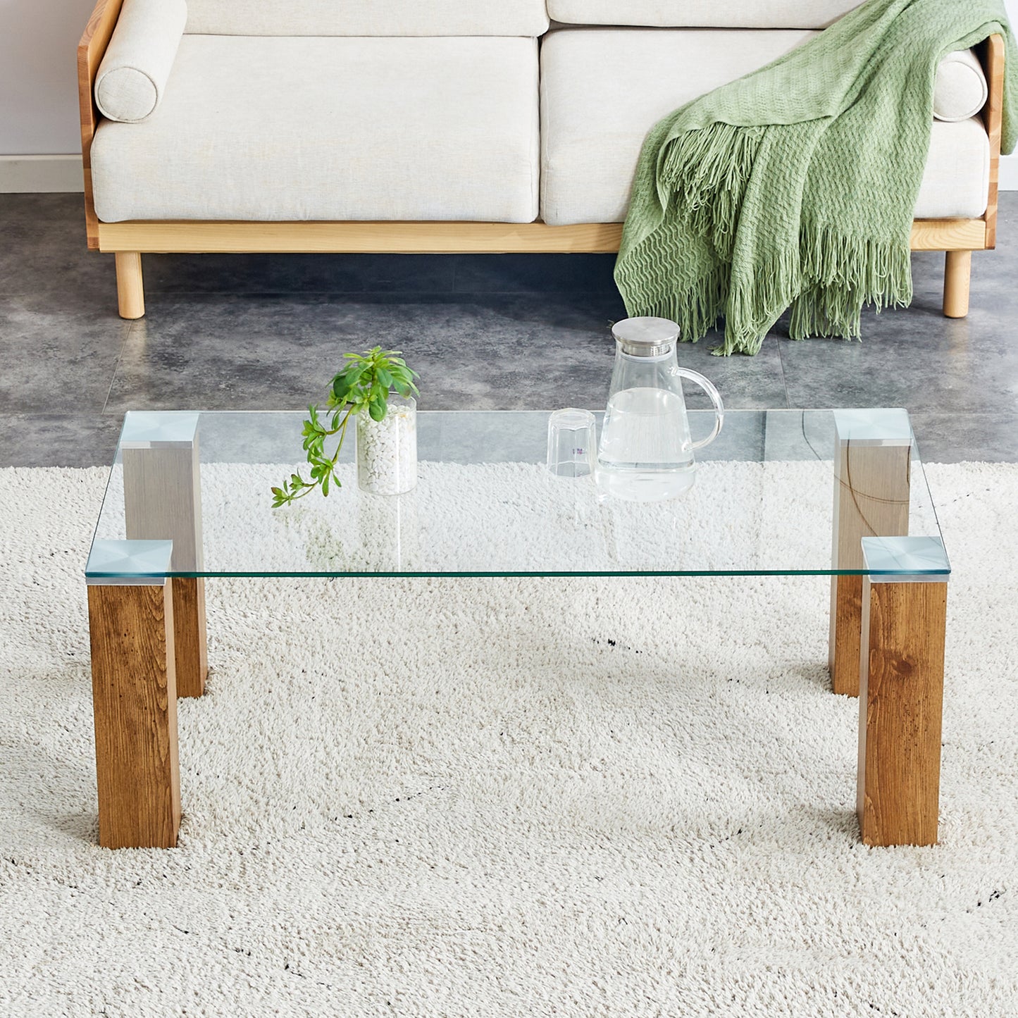 Glass-Top Coffee Table,tea table, with MDF Legs - Stylish Blend of Elegance and Durability 44.9"*21.7"*16.9"