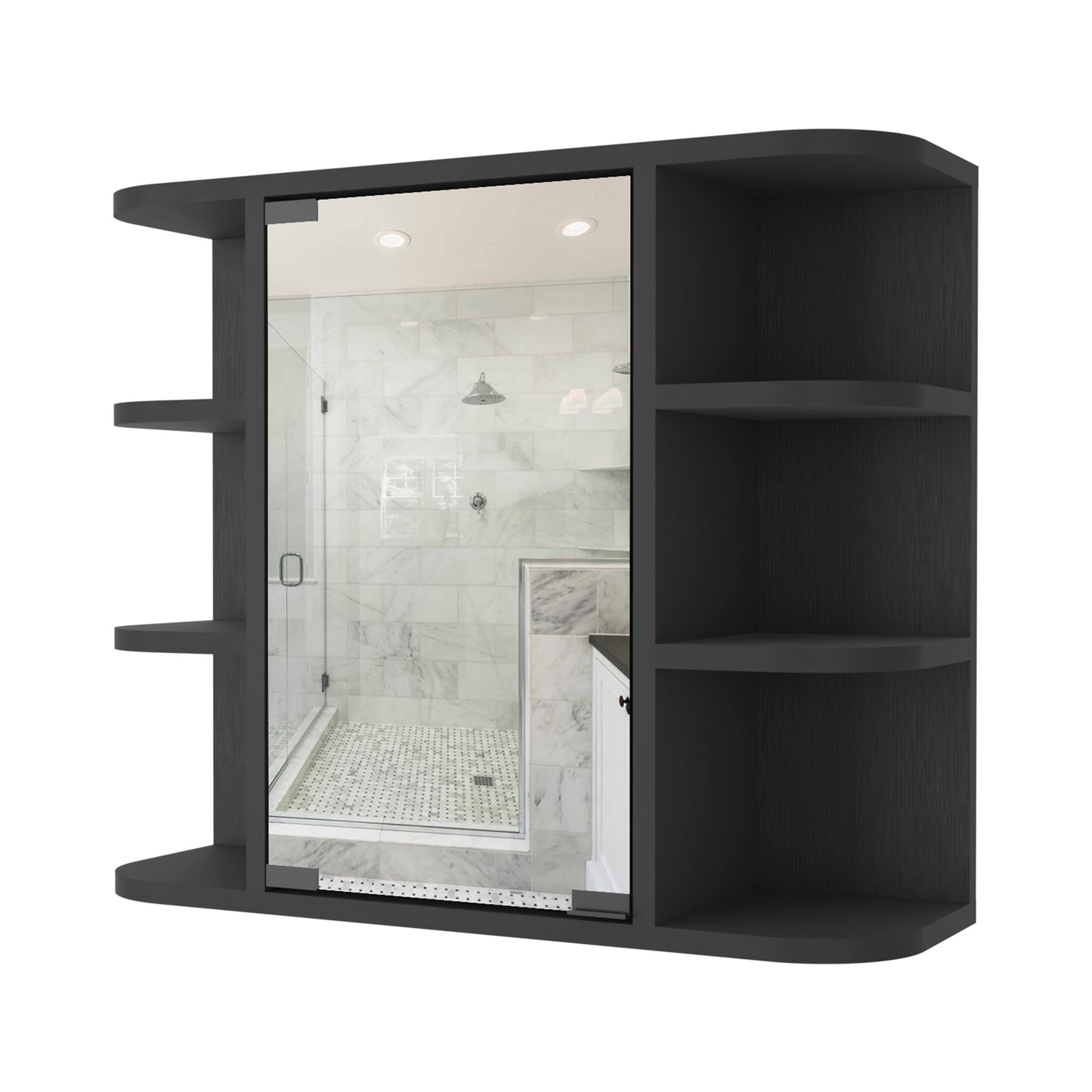 Roseburg 6-Shelf Medicine Cabinet with Mirorr Black Wengue