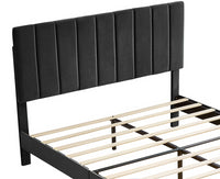 Queen Size Platform Bed with Upholstered Headboard and Slat Support, Heavy Duty Mattress Foundation, No Box Spring Required, Easy to Assemble, Black