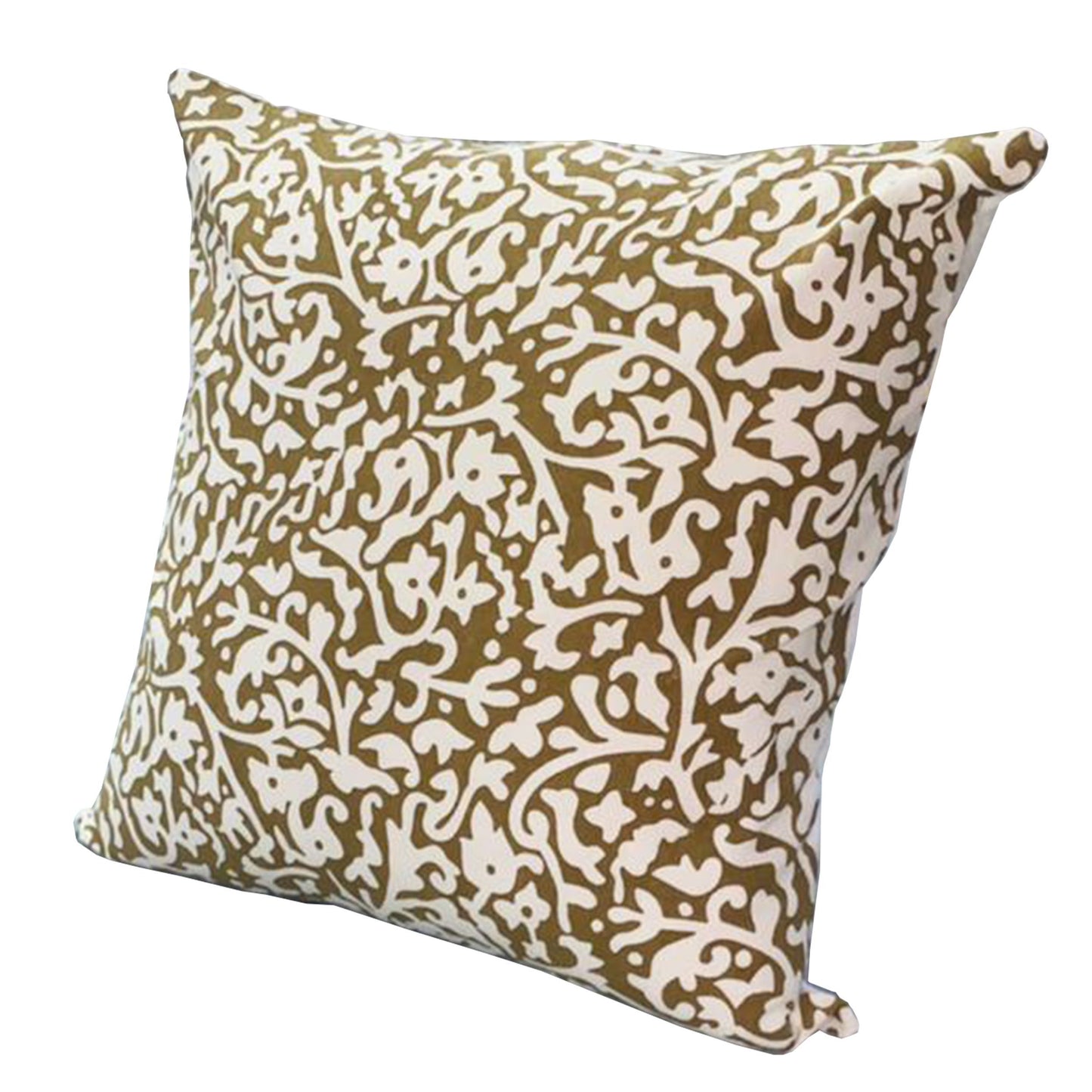 18 x 18 Handcrafted Cotton Square Accent Throw Pillow, Elegant Filigree Pattern, White and Gold