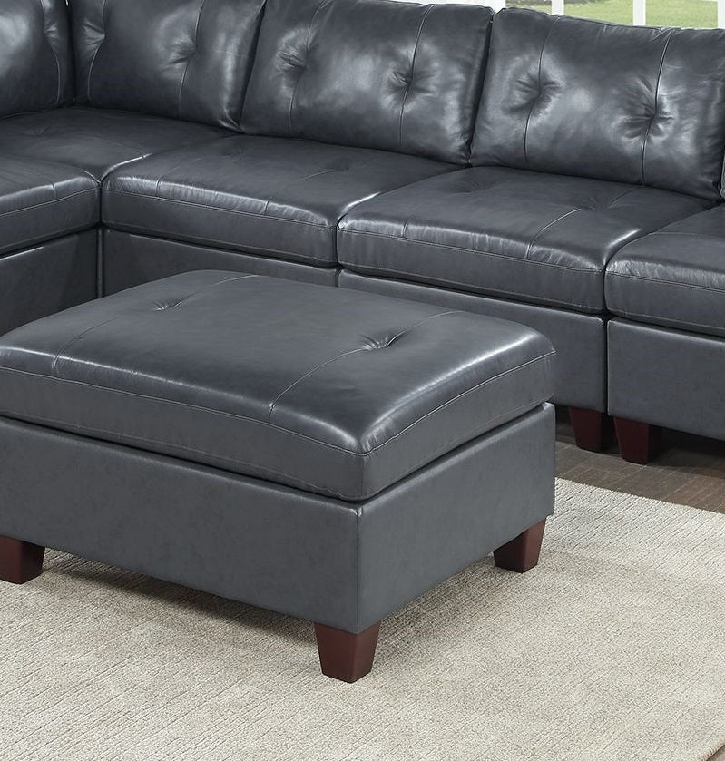 Contemporary Genuine Leather 1pc Ottoman Black Color Tufted Seat Living Room Furniture