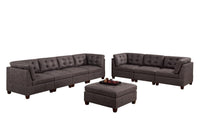 Living Room Furniture Dark Brown Modular Sofa Set 8pc Set Breathable Leatherette Tufted Couch 4x Corner Wedge 3x Armless Chairs and 1x Ottoman