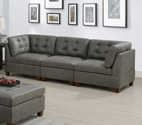 Living Room Furniture Antique Grey Modular Sofa Set 8pc Set Breathable Leatherette Tufted Couch 4x Corner Wedge 3x Armless Chairs and 1x Ottoman