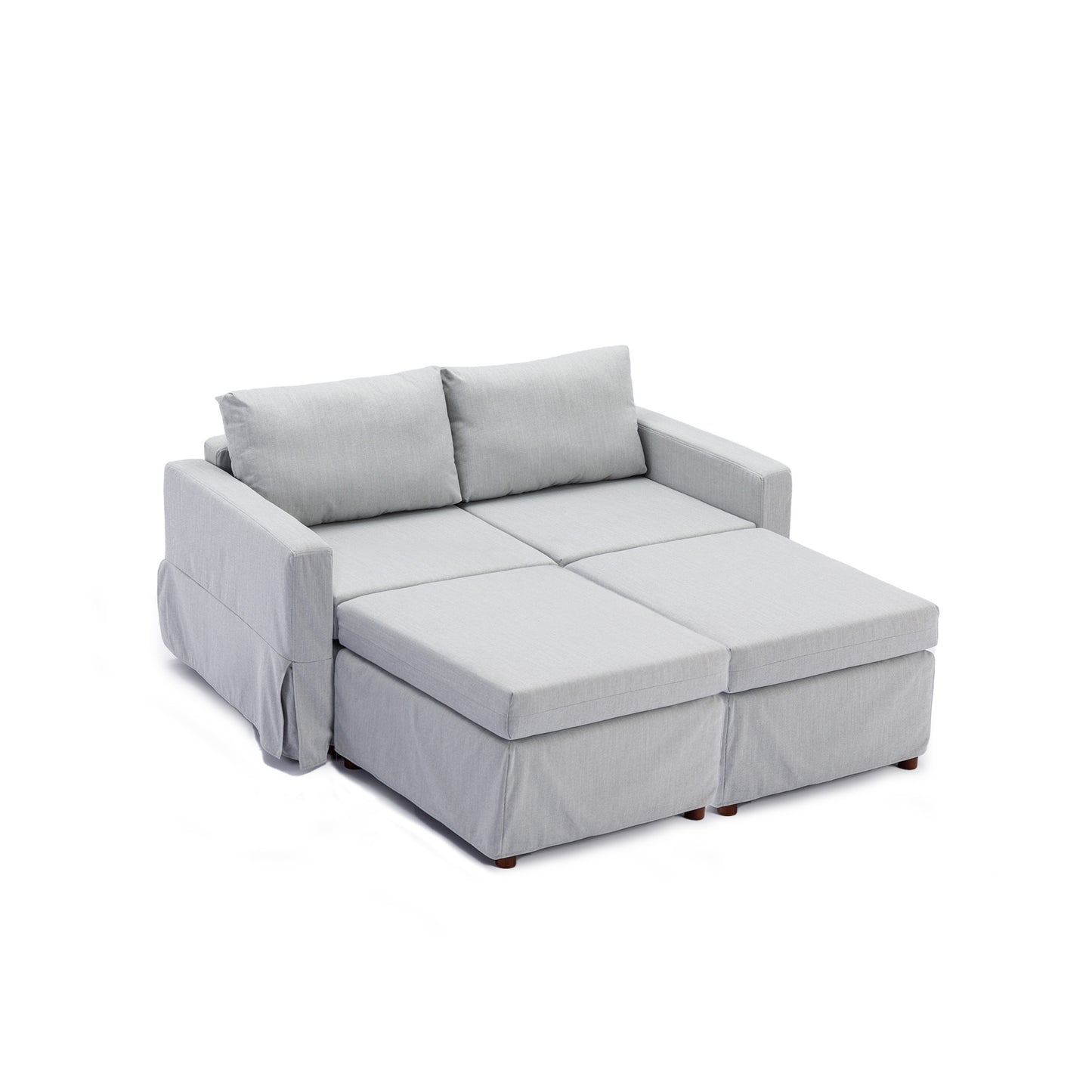 2 Seat Module Sectional Sofa Couch With 2 Ottoman,Seat Cushion and Back Cushion Removable and Washable,Light Grey