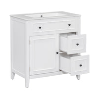 30" Bathroom Vanity with Sink Top, Bathroom Vanity Cabinet with Door and Two Drawers, Solid Wood Frame, One Package, White