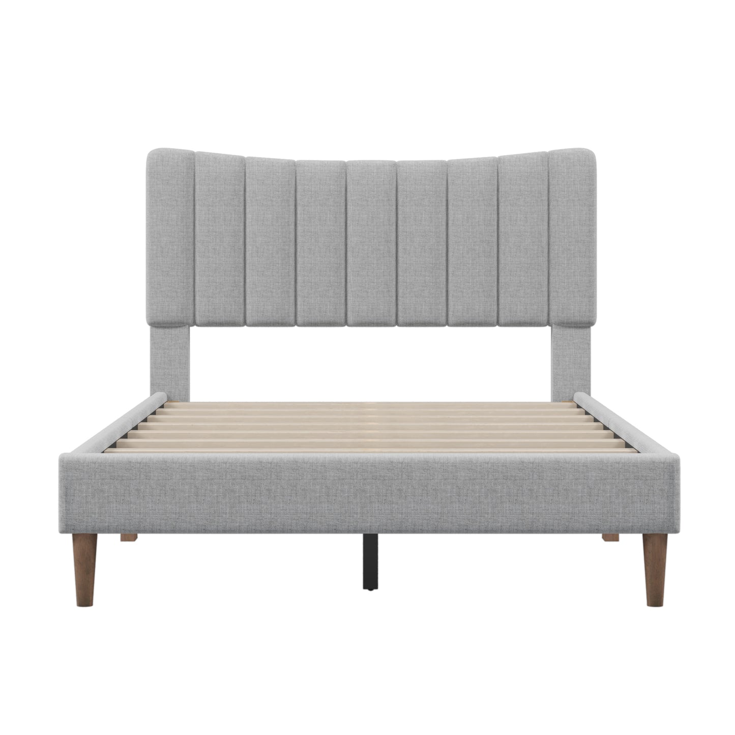 Upholstered Platform Bed Frame with Vertical Channel Tufted Headboard, No Box Spring Needed, Full,Gray