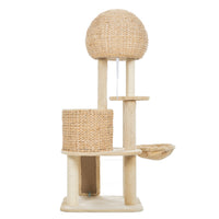 Cat Tree, 59-Inch Cat Tower for Indoor Cats, Plush Multi-Level Cat Condo with 2 Perches, 2 Caves, Cozy Basket and Scratching Board, Beige