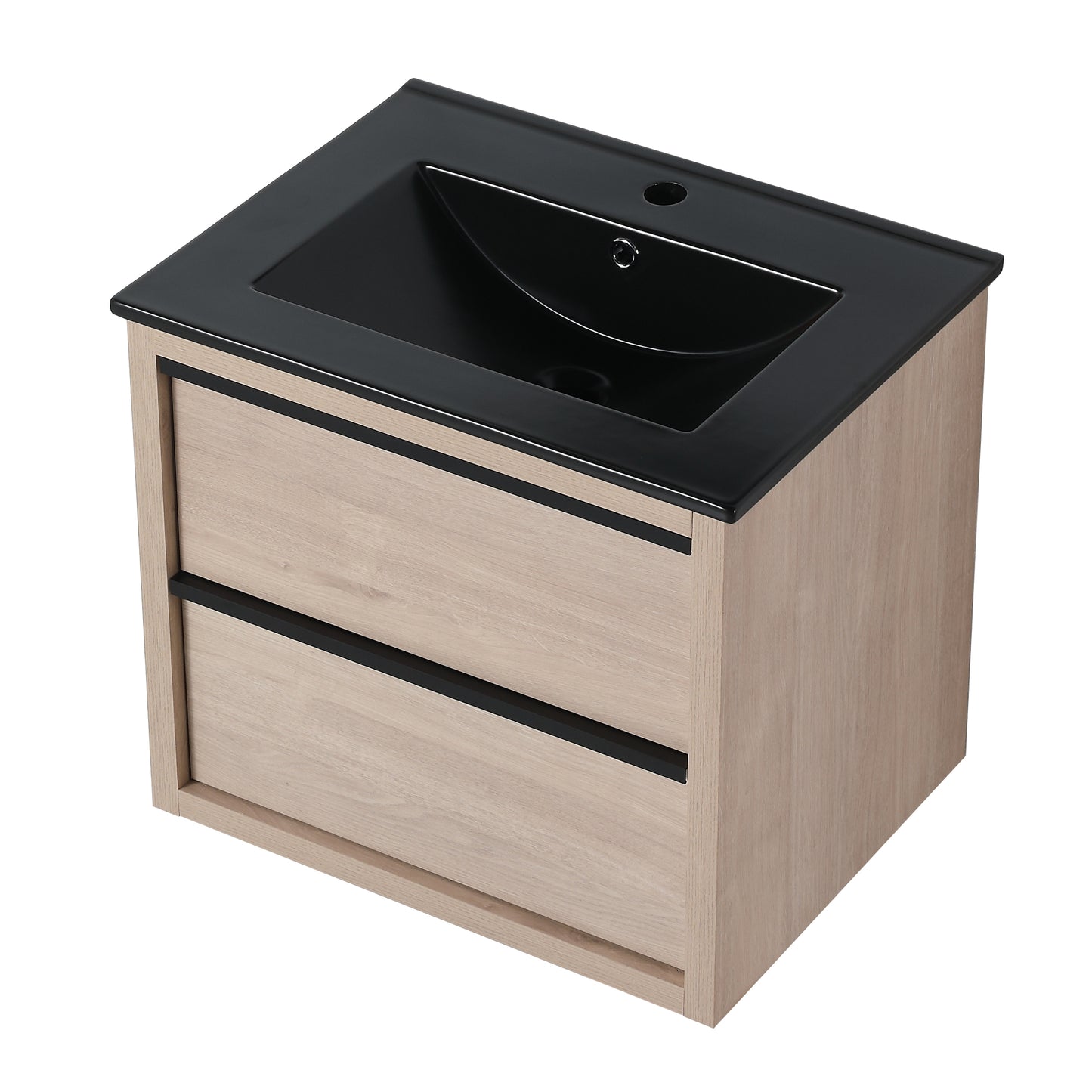 24" Bathroom Vanity, With Black Ceramic Sink And 2 Soft Close Drawers(BVA02524PLO-G-BL9060BK)W1286S00035