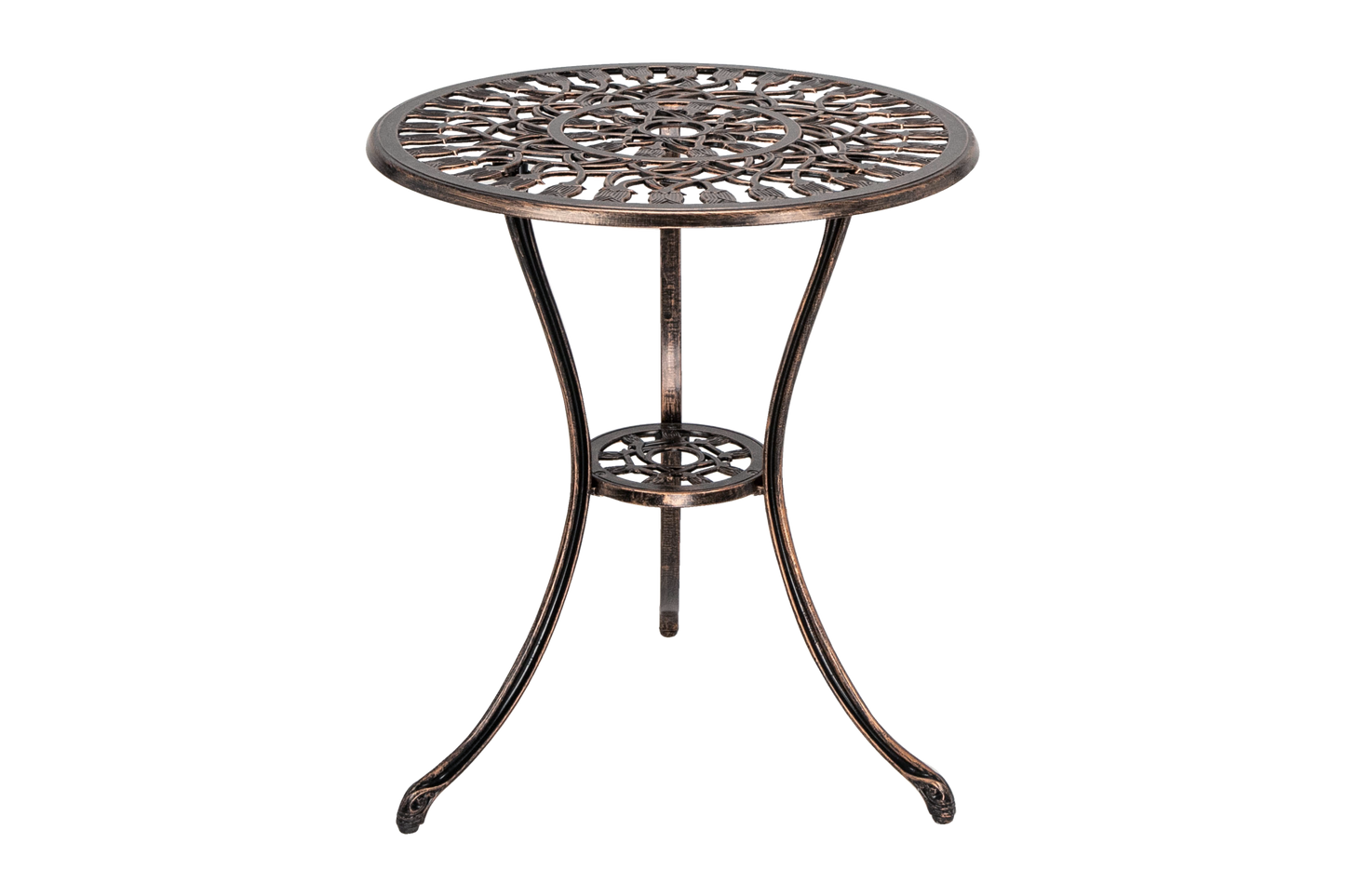 Bistro Table Set, Outdoor Patio Set 3 Piece Table and Chairs, Tulip Carving and Weather Resistant-Antique Bronze