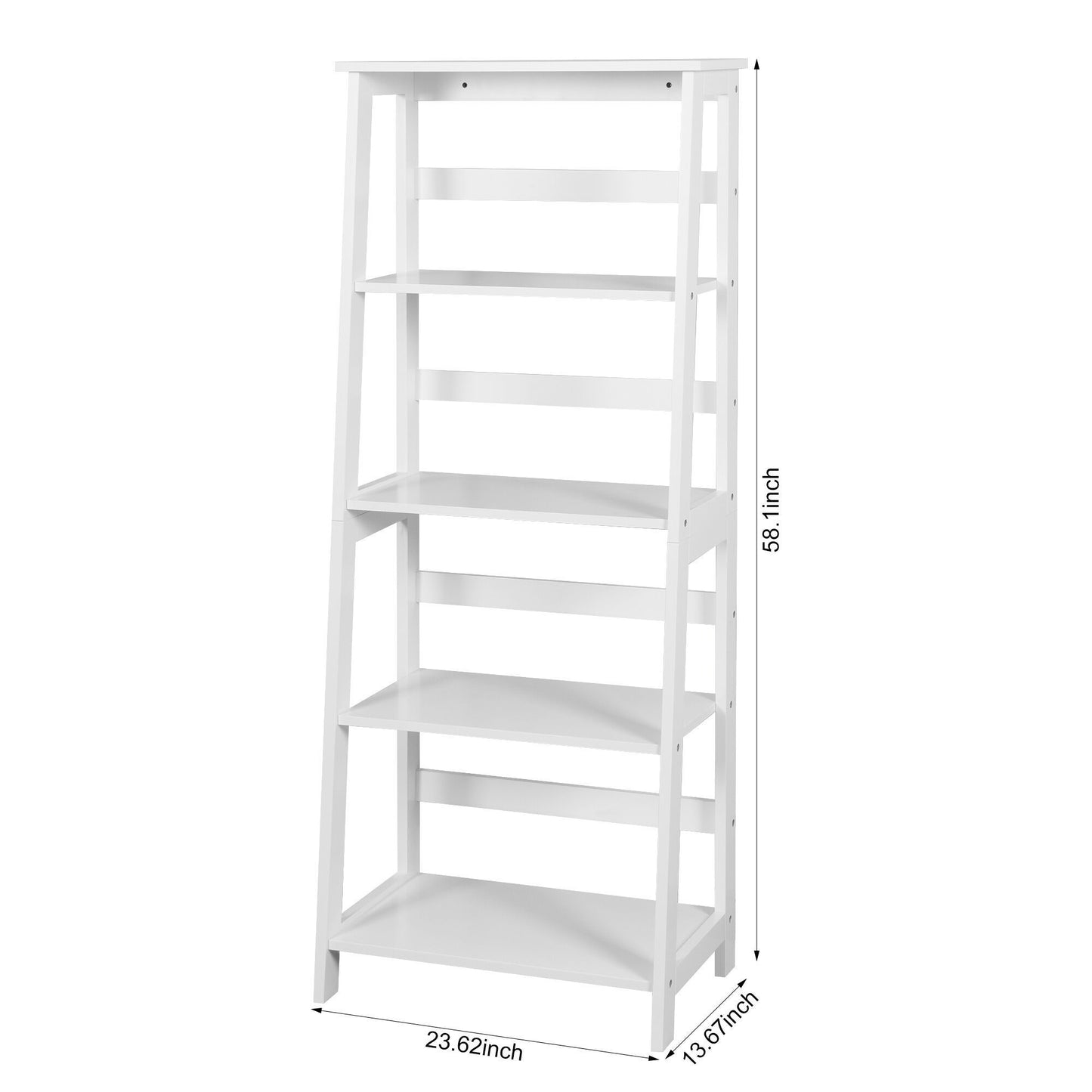 Basics Modern 5-Tier Ladder Wooden shelf Organizer, White 13.7" D x 23.6" W x 58.1" H