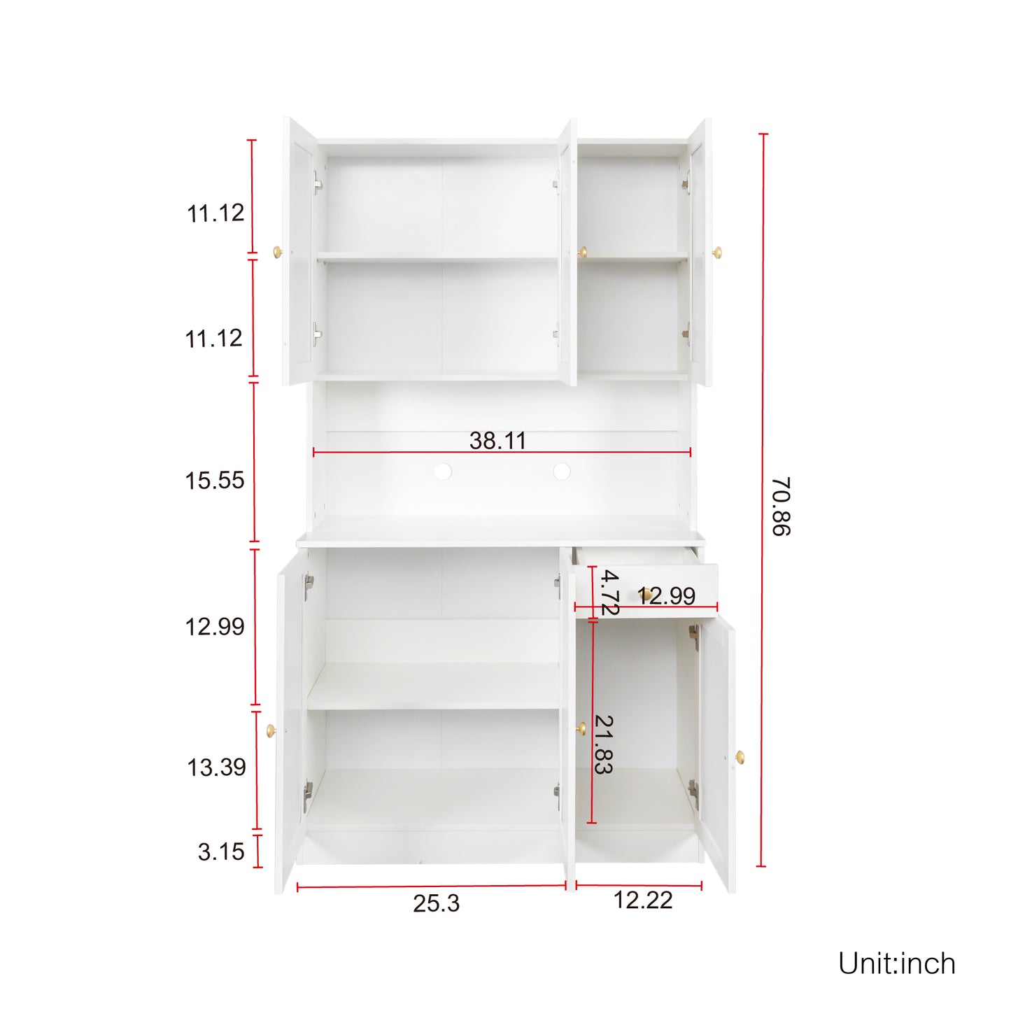 70.87" Tall Wardrobe& Kitchen Cabinet, with 6-Doors, 1-Open Shelves and 1-Drawer for bedroom,White