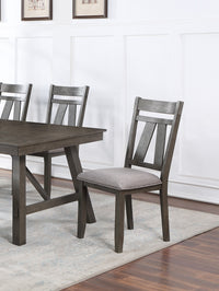 Rich Dark Brown Finish Dining Room Furniture 6pc Dining Set Table w Leaf And 4x Side Chairs 1x Bench Gray Fabric Cushion Seat Wooden Table Top