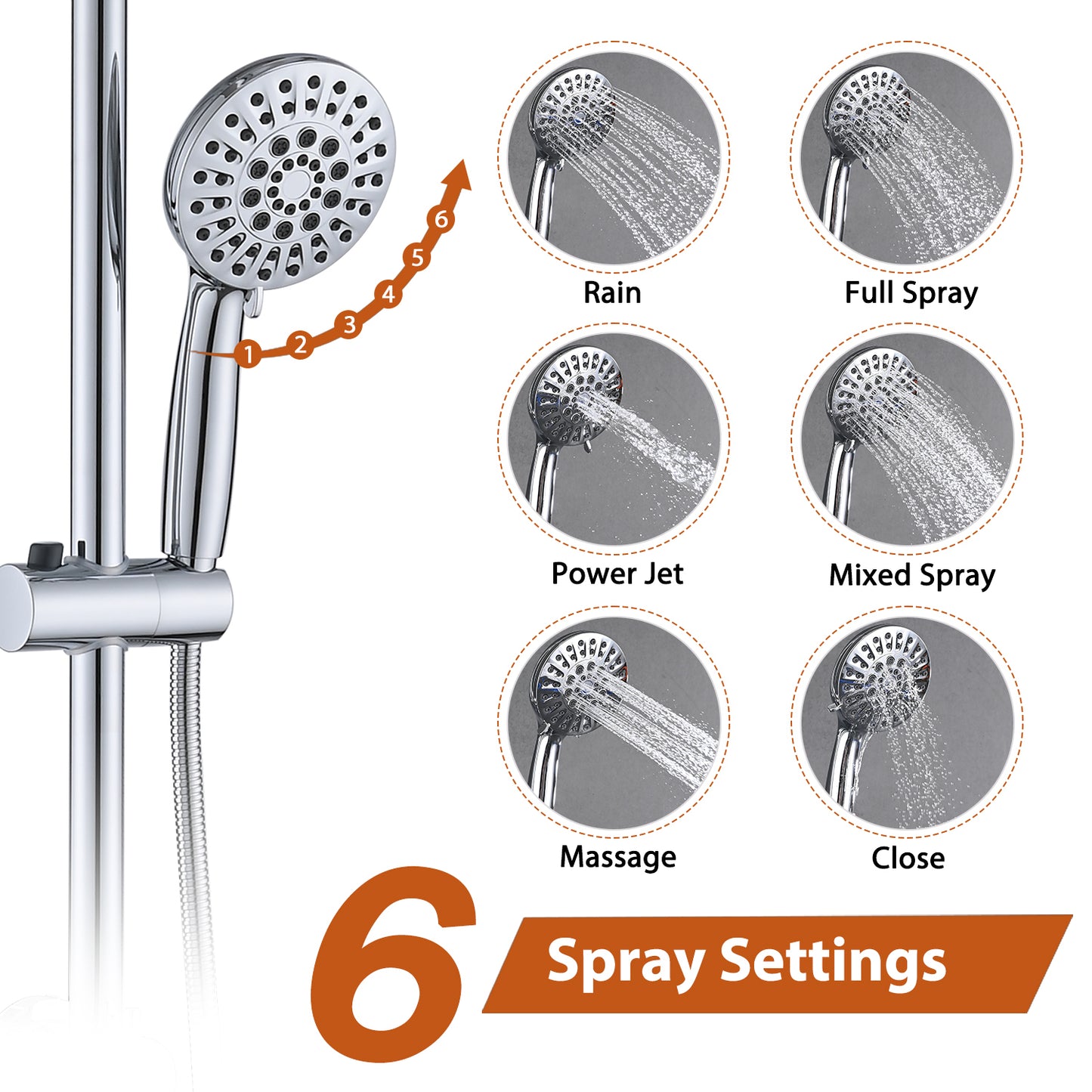 6 Inch Rain Shower Head with Handheld Shower Head Bathroom Rain Shower System