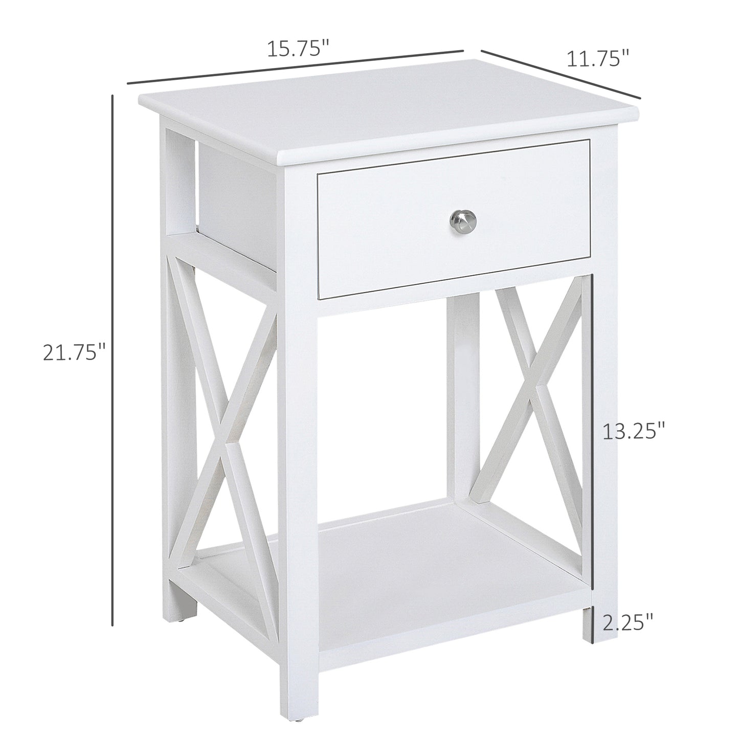 HOMCOM Side Table, Farmhouse End Table with Storage Drawer, Open Shelf and X-frame, Bedside Table for Living Room, White