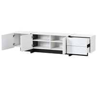 ON-TREND White & Black Contemporary Rectangle Design TV Stand, Unique Style TV Console Table for TVs Up to 80'', Modern TV Cabinet with High Gloss UV Surface for Living Room.