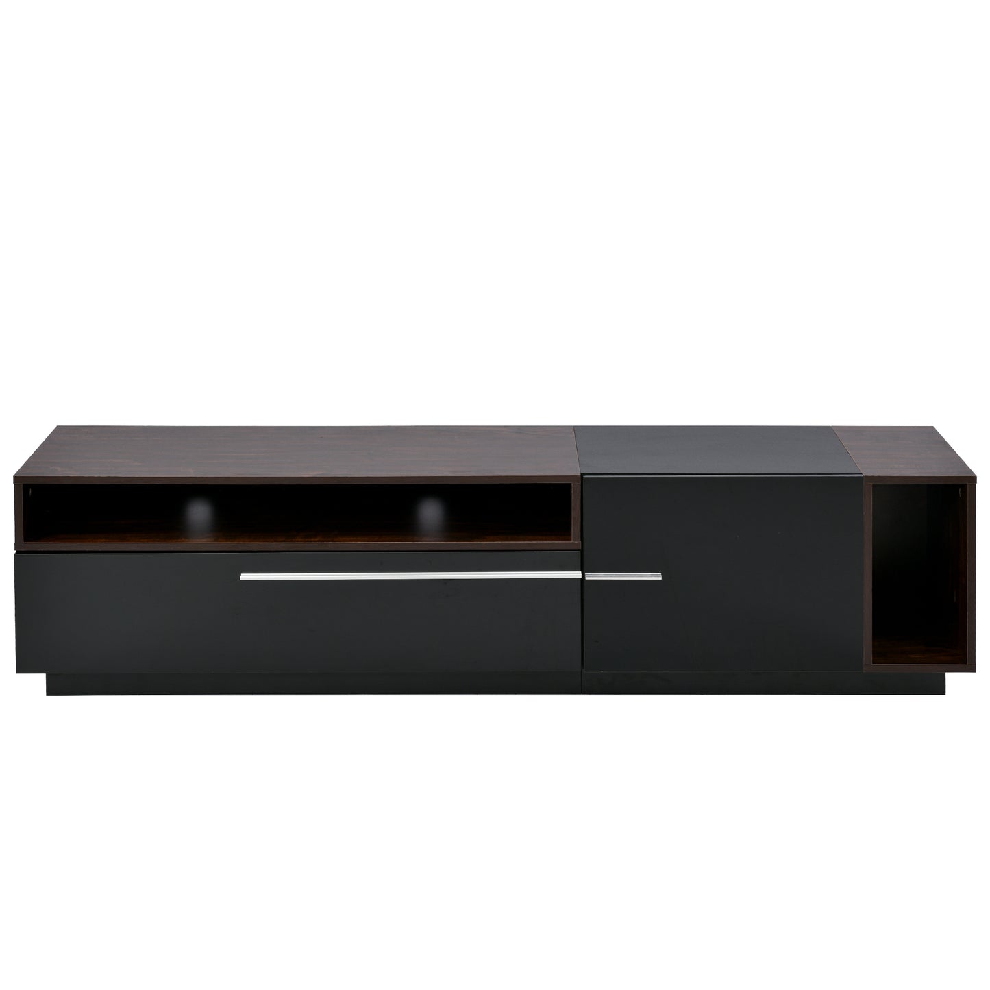 ON-TREND Two-tone Design TV Stand with Silver Handles, UV High-Gloss Media Console for TVs Up to 70", Chic style TV Cabinet with Spacious Storage Space for Living Room, Black