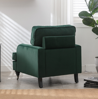 Velvet Accent Chair, Sofa Armchair with Casters, Mid-Century Modern Velvet Upholstered Comfort Oversized Armchair with Wooden Legs, Reading Chair，Living Room Chair, Dark  Green