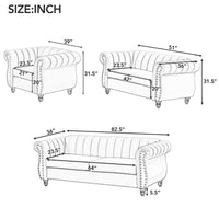 82.5" Modern Sofa Dutch Fluff Upholstered sofa with solid wood legs, buttoned tufted backrest,blue