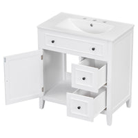 30" Bathroom Vanity with Sink Top, Bathroom Vanity Cabinet with Door and Two Drawers, Solid Wood Frame, One Package, White