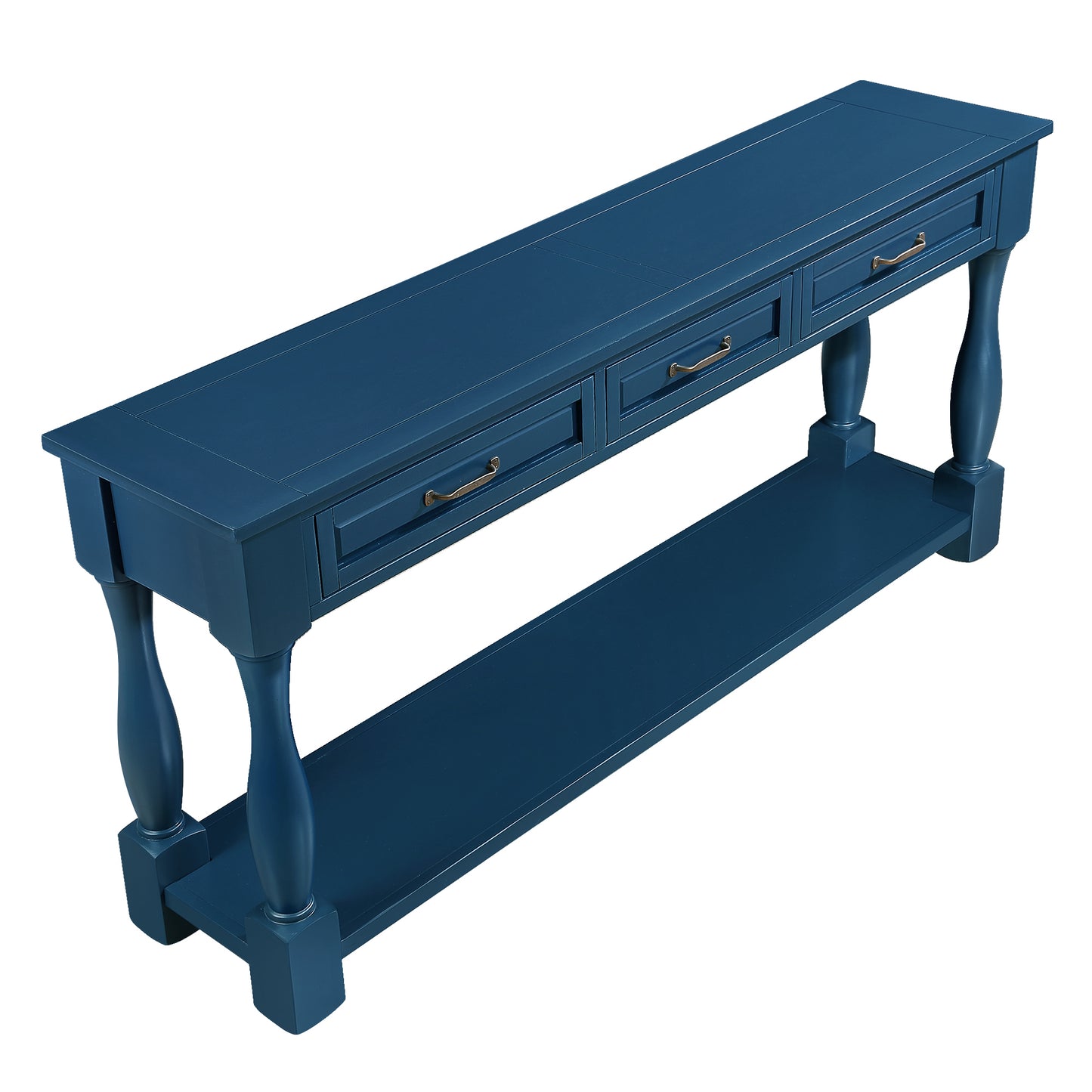 63inch Long Wood Console Table with 3 Drawers and 1 Bottom Shelf for Entryway Hallway Easy Assembly Extra-thick Sofa Table( Navy Blue)