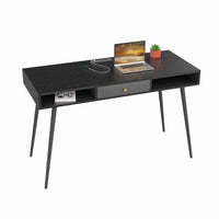 Mid Century Desk with USB Ports and Power Outlet, Modern Writing Study Desk with Drawers, Multifunctional Home Office Computer Desk Black