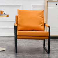 PU Leather Accent Arm Chair Mid Century Upholstered Armchair with Metal Frame Extra-Thick Padded Backrest and Seat Cushion Sofa Chairs for Living Room ( orange PU Leather + Metal Frame + Foam)SF-008