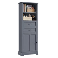 Bathroom Storage Cabinet, Tall Storage Cabinet with Two Drawers, Open Storage, Adjustable Shelf, Grey