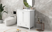 30" Bathroom Vanity with Sink Combo, Multi-functional Bathroom Cabinet with Doors and Drawer, Solid Frame and MDF Board, White