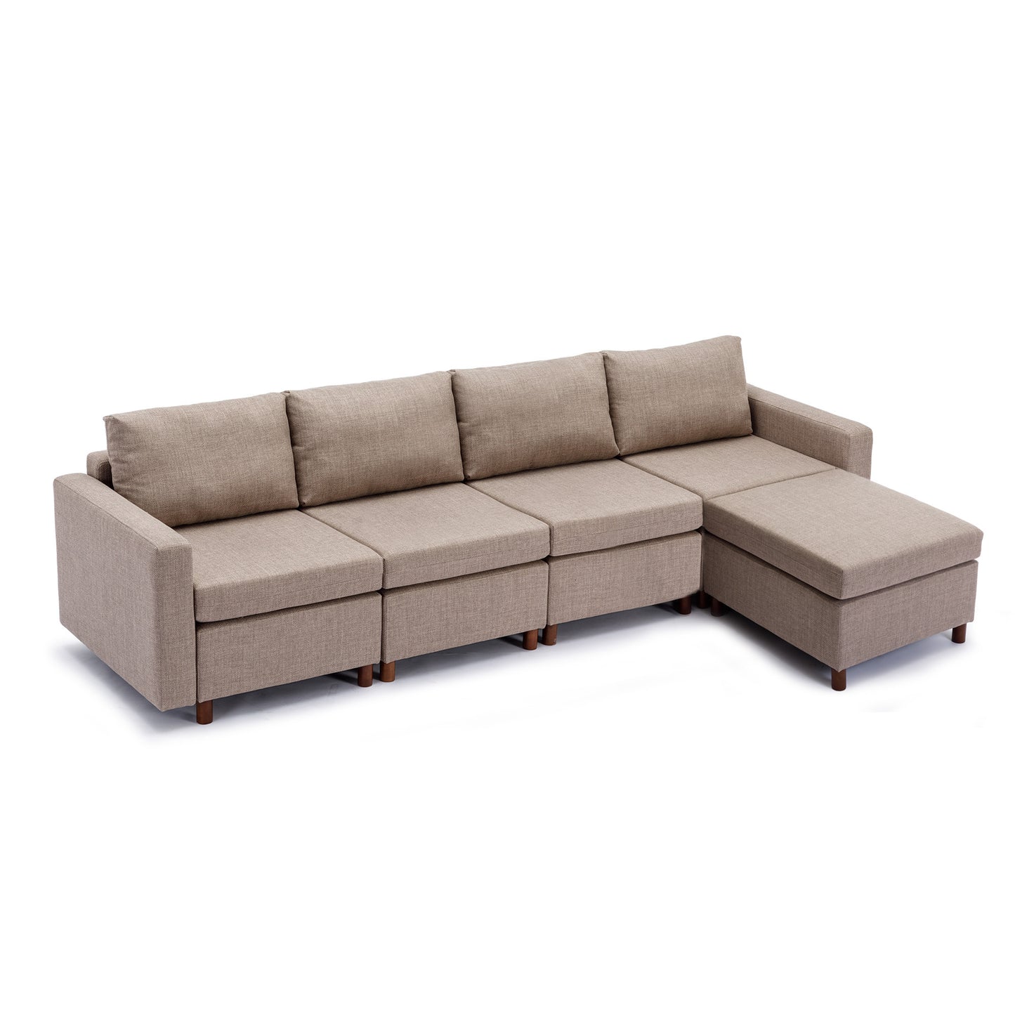 4 Seat Module Sectional Sofa Couch With 1 Ottoman for living room,Seat Cushion and Back Cushion Non-Removable and Non-Washable,Brown