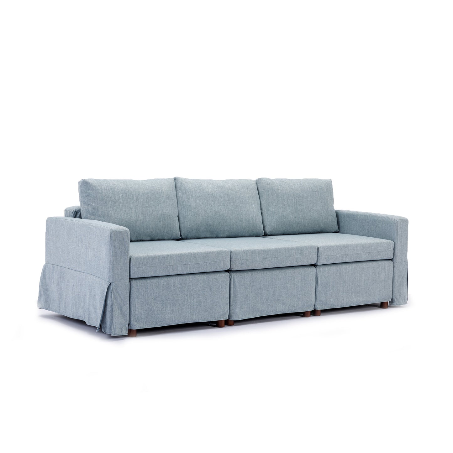 3 Seat Module Sectional Sofa Couch With 1 Ottoman,Seat Cushion and Back Cushion Removable and Washable,Light Blue