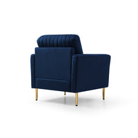 Velvet Accent Chair Round Arm Chair with Gold Legs, Upholstered Single Sofa for Living Room Bedroom, Navy Blue with 1 Throw Pillow