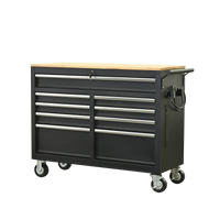 Premium 46-Inch Rolling Tool Chest with Wooden Top and 9 Drawers - 1500 lbs Load Capacity, Casters, Handle, Power Strip, Locking System - Perfect Mobile Storage Cabinet for Your Tools and Equipment.