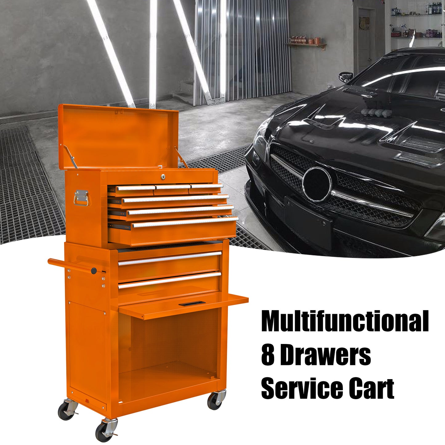 High Capacity Rolling Tool Chest with Wheels and Drawers, 8-Drawer Tool Storage Cabinet--ORANGE