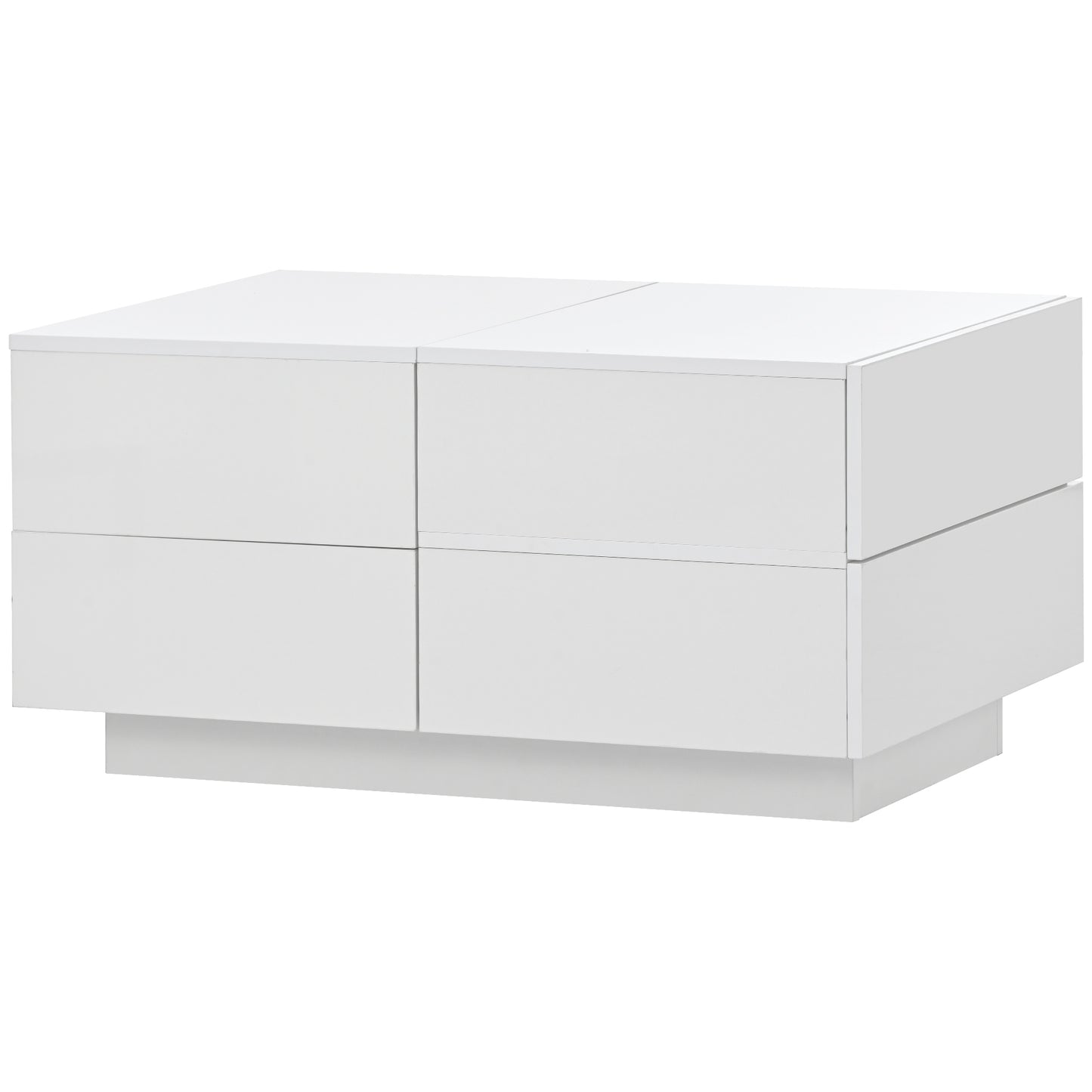 ON-TREND Extendable Coffee Table with 4 Drawers, Rectangle Cocktail Table with Hidden Storage Compartment, UV High-gloss Center Table with Sliding Top for Living Room, 35.4"x 23.6", White