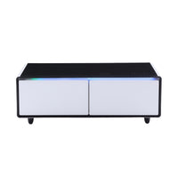 Modern Smart Coffee Table with Built-in Fridge, Bluetooth Speaker, Wireless Charging Module, Touch Control Panel, Power Socket, USB Interface, Outlet Protection, Atmosphere light, White