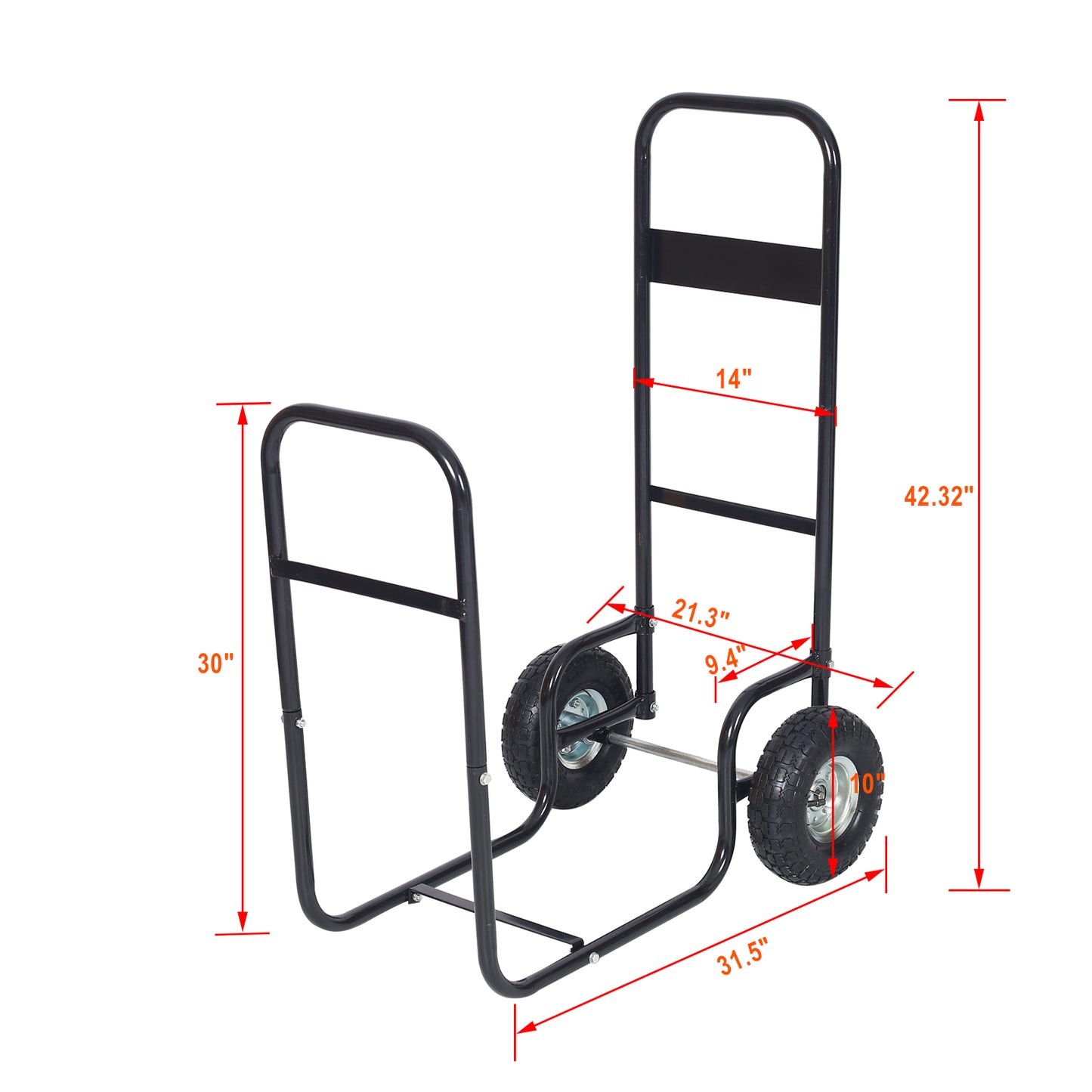 Firewood Cart,fireplace log rolling cart,wood rack with pneumatic wheels,rolls up and down stairs,heavy duty in door outdoor rolling cart