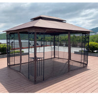 13x10 Outdoor Patio Gazebo Canopy Tent With Ventilated Double Roof And Mosquito net(Detachable Mesh Screen On All Sides),Suitable for Lawn, Garden, Backyard and Deck,Brown Top