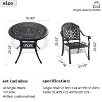 5-Piece Set Of Cast Aluminum Patio Furniture  With Black Frame and  Seat Cushions In Random Colors