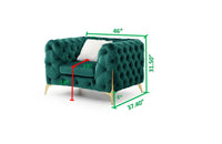 Moderno 3 Pc Tufted Living Room Set Finished with Velvet in Green