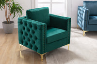 Modern Velvet Armchair Tufted Button Accent Chair Club Chair with Steel Legs for Living Room Bedroom,Green