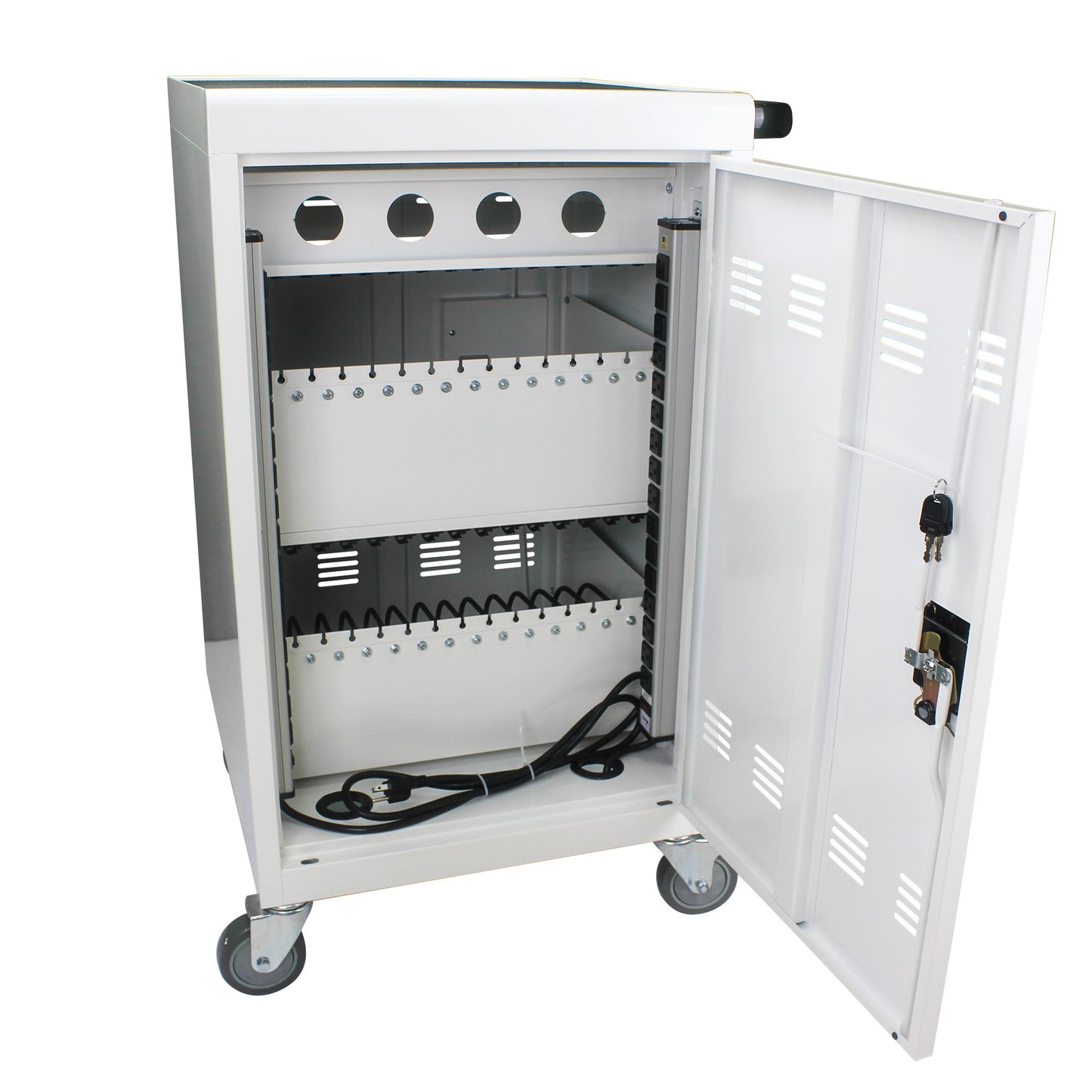 Mobile Charging Cart and Cabinet for Tablets Laptops 30-Device With Combination Lock(White)