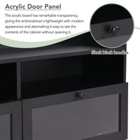 ON-TREND Sleek & Modern Design TV Stand with Acrylic Board Door, Chic Elegant Media Console for TVs Up to 65", Ample Storage Space TV Cabinet with Black Handles, Black