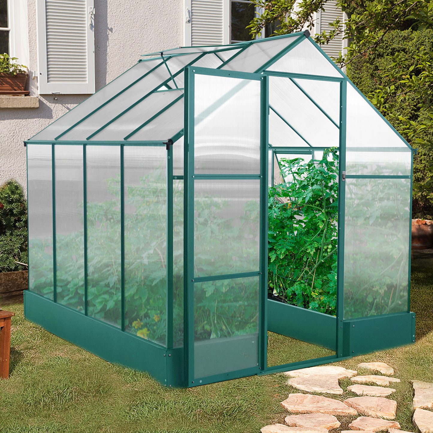 Polycarbonate Greenhouse,6'x 8' Heavy Duty Walk-in Plant Garden Greenhouse for Backyard/Outdoor Use