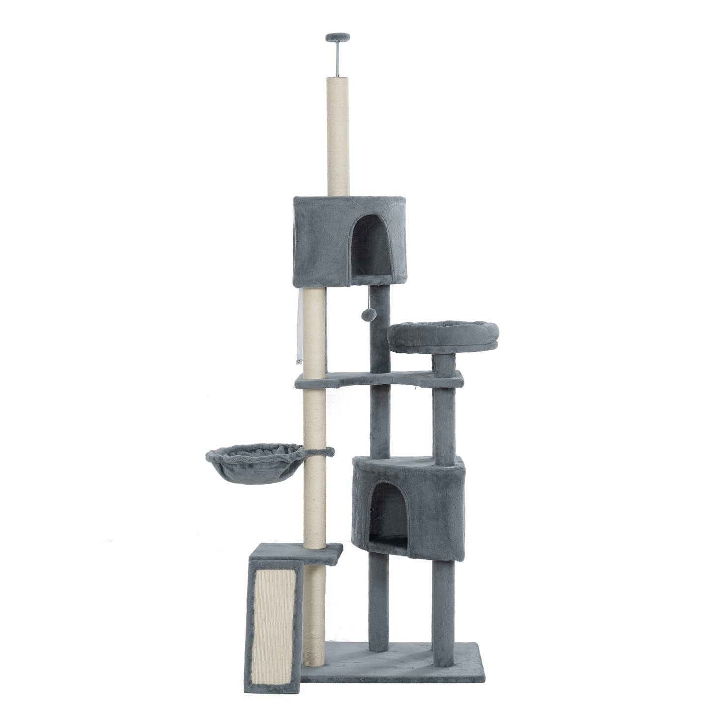 Cat Tree, 105-Inch Cat Tower for Indoor Cats, Plush Multi-Level Cat Condo with 3 Perches, 2 Caves, Cozy Basket and Scratching Board, GRAY COLOR