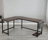 Modern Design L-Shaped Desk Corner Computer Desk PC laptop Computer Table Study Desk Home Office Wood & Metal Pella oak（包含机箱托，书包挂钩，布抽收纳袋）